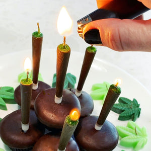 420 Novelty Blunt and Yellow Cannabis Leaf Cake Candles