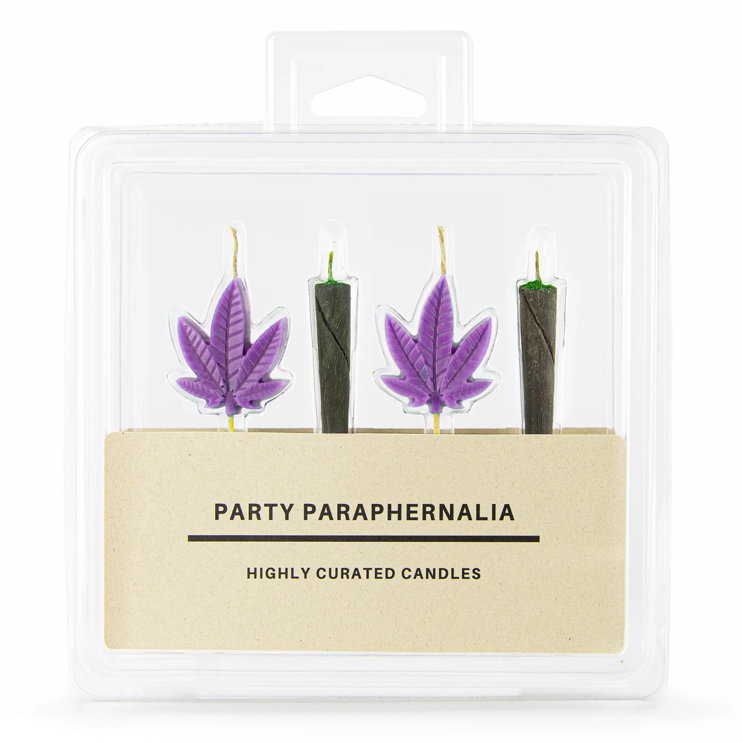 420 Novelty Blunt and Purple Cannabis Leaf Cake Candles