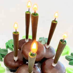 420 Novelty Blunt and Purple Cannabis Leaf Cake Candles